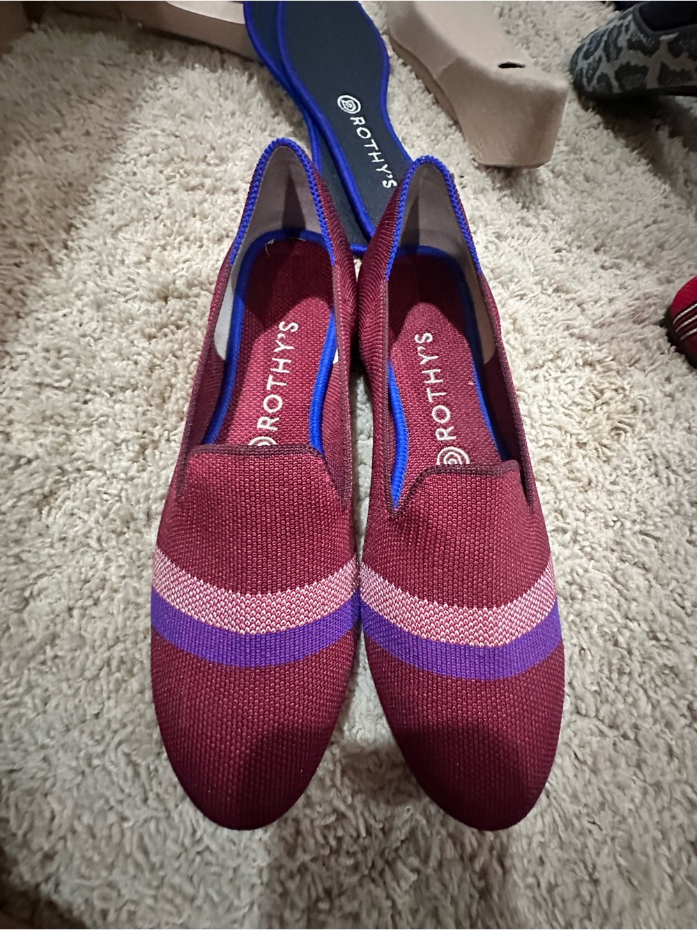Rothy's Loafers in Burgundy with Stripes